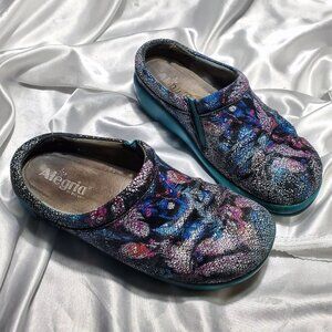 ALEGRIA turquoise blue floral clog shoes KAY-885  SZ 39 9 9.5